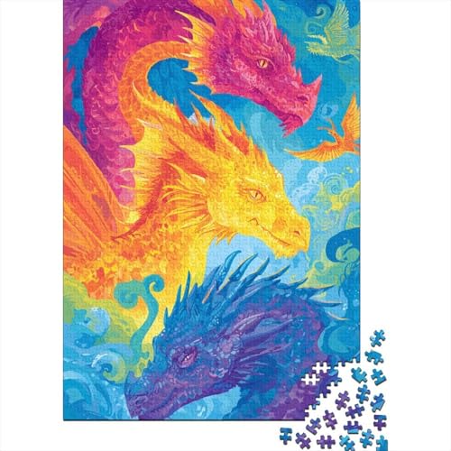 Bunter Drache Holzpuzzles 1000 Teile Erwachsene Home Decor Geburtstagsgeschenk Family Challenging Games EduKatzeional Game Stress Relief 1000pcs (75x50cm) von SHUNXIFQ