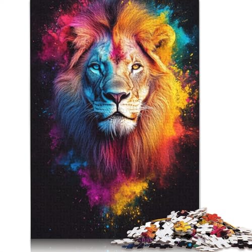 Bunter Löwe Holzpuzzles 300 Teile Erwachsene Geschicklichkeitsspiel Für Die Ganze Familie Home Decor Geburtstagsgeschenk Lernspiel Stress Relief 300pcs (40x28cm) von SHUNXIFQ
