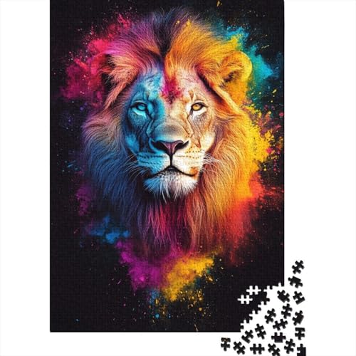 Bunter Löwe Holzpuzzless 1000 Teile Für Erwachsene Wohnkultur Geburtstagsgeschenk Educational Game Family Challenging Games Stress Relief Toy 1000pcs (75x50cm) von SHUNXIFQ