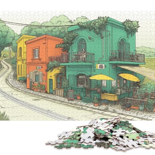 Café entlang Holzpuzzless 300 Teile Erwachsene Lernspiel Moderne Wohnkultur Family Challenging Games GeburtHirschsgeschenk Stress Relief Toy 300pcs (40x28cm) von SHUNXIFQ