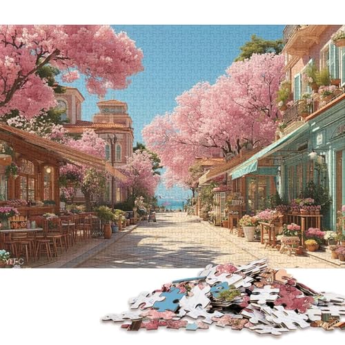 Caféstraße Holzpuzzles 300 Teile Erwachsene Geschicklichkeitsspiel Für Die Ganze Familie Home Decor GeburtHirschsgeschenk Lernspiel Stress Relief 300pcs (40x28cm) von SHUNXIFQ