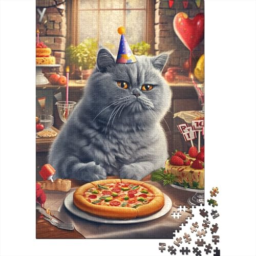 Cats Eat Pizza Holzpuzzless 1000 Teile Erwachsene Wohnkultur Educational Game Family Challenging Games Geburtstagsgeschenk Stress Relief Toy 1000pcs (75x50cm) von SHUNXIFQ