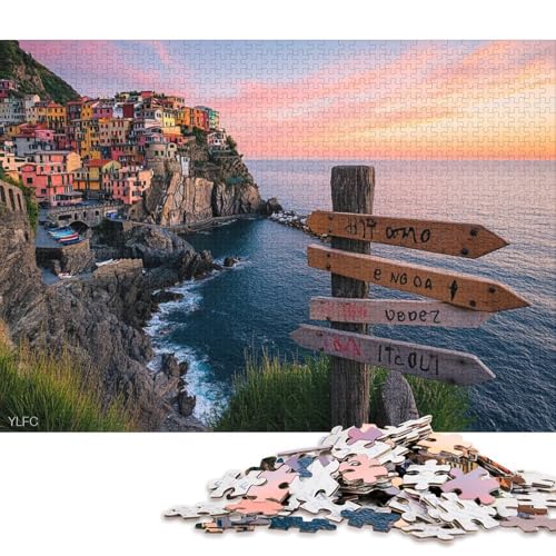 Cinque Terre, Italien Holzpuzzles 500 Teile Für Erwachsene Wohnkultur Geburtstagsgeschenk Family Challenging Games Educational Game Stress Relief Toy 500pcs (52x38cm) von SHUNXIFQ