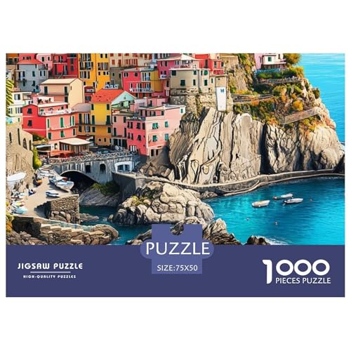 Cinque Terre Holzpuzzless 1000 Teile Erwachsene Lernspiel Moderne Wohnkultur Family Challenging Games Geburtstagsgeschenk Stress Relief Toy 1000pcs (75x50cm) von SHUNXIFQ