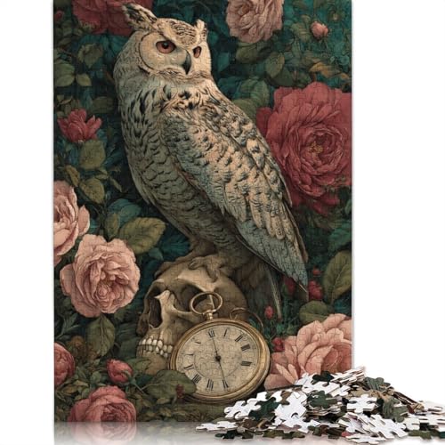 Eule auf Totenkopf Holzpuzzles 500 Teile Erwachsene Wohnkultur Geburtstagsgeschenk Geschicklichkeitsspiel Für Die Ganze Familie Lernspiel Stress Relief 500pcs (52x38cm) von SHUNXIFQ