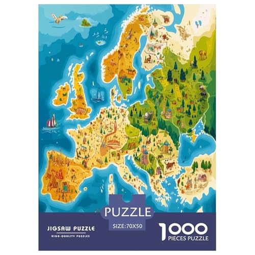 Europäische Karte Puzzle 1000 Teile Schwer Puzzle Spielzeug Pädagogisches Spiel Impossible Herausforderungsspielzeug Für Erwachsene Und Kinder Ab 14 Jahren 70x50cm/1000pcs von SHUNXIFQ