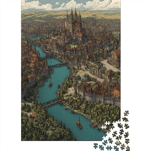 Fantasiestadt Holzpuzzles 1000 Teile Erwachsene Wohnkultur Family Challenging Games Geburtstagsgeschenk Educational Game Stress Relief 1000pcs (75x50cm) von SHUNXIFQ