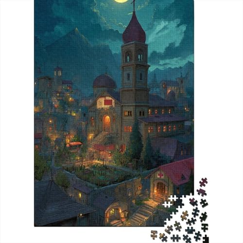 Fantasiestadt Holzpuzzles Erwachsene 1000 Teile Geburtstagsgeschenk Educational Game Wohnkultur Family Challenging Games Stress Relief 1000pcs (75x50cm) von SHUNXIFQ