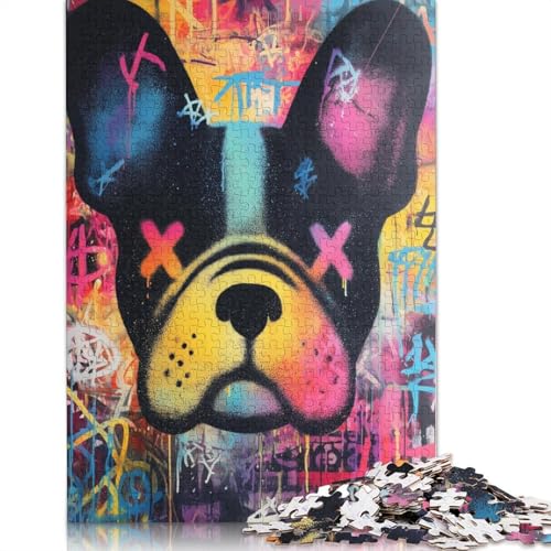 Französische Bulldogge Holzpuzzles Für Erwachsene 500 Teile Educational Game Family Challenging Games Home Decor Geburtstagsgeschenk Stress Relief 500pcs (52x38cm) von SHUNXIFQ