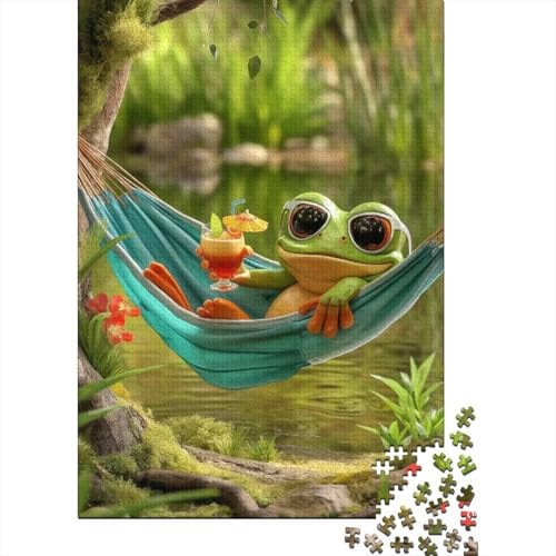 Frosch mit Sonnenbrille Holzpuzzles 1000 Teile Erwachsene Geschicklichkeitsspiel Für Die Ganze Familie Home Decor Geburtstagsgeschenk Lernspiel Stress Relief 1000pcs (75x50cm) von SHUNXIFQ
