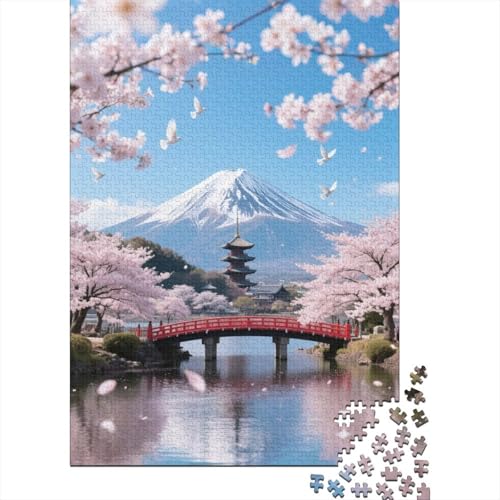 Fuji Bergkirschblüten Holzpuzzless 300 Teile Erwachsene Lernspiel Moderne Wohnkultur Family Challenging Games Geburtstagsgeschenk Stress Relief Toy 300pcs (40x28cm) von SHUNXIFQ
