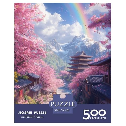 Fuji-Kirschblüte Holzpuzzles 500 Teile Für Erwachsene Moderne Wohnkultur Family Challenging Games Geburtstagsgeschenk Educational Game Stress Relief Toy 500pcs (52x38cm) von SHUNXIFQ