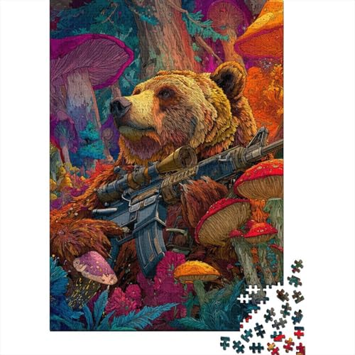 Grizzly mit Maschinengewehr Erwachsene 1000 Teile Holzpuzzless Family Challenging Games Geburtstagsgeschenk Moderne Wohnkultur Lernspiel Stress Relief Toy 1000pcs (75x50cm) von SHUNXIFQ
