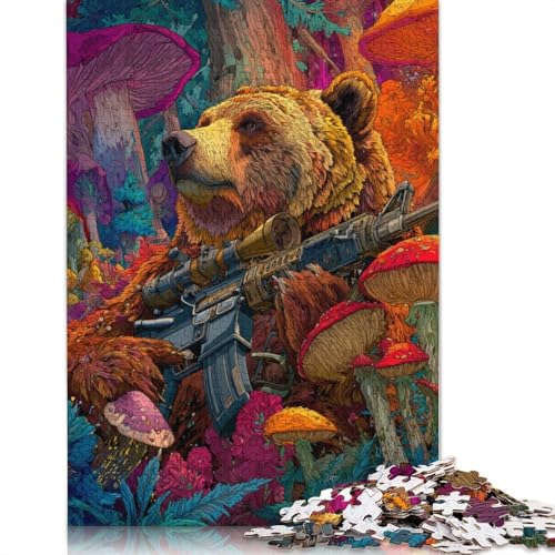 Grizzly mit Maschinengewehr Holzpuzzles 500 Teile Erwachsene Wohnkultur Geschicklichkeitsspiel Für Die Ganze Familie Lernspiel Geburtstagsgeschenk Stress Relief 500pcs (52x38cm) von SHUNXIFQ