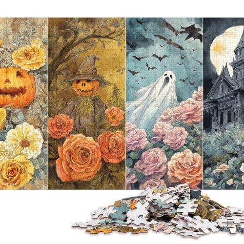 Halloween-Kürbis Holzpuzzles Erwachsene 1000 Teile Family Challenging Games Educational Game Wohnkultur Geburtstagsgeschenk Stress Relief 1000pcs (75x50cm) von SHUNXIFQ