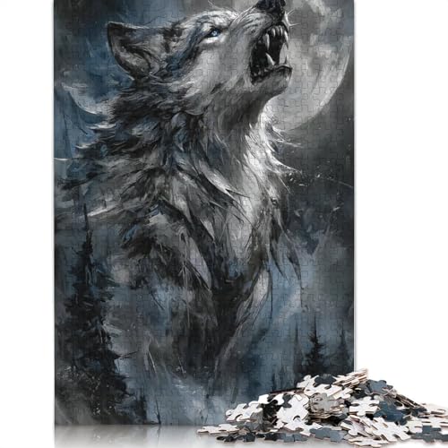 Heulender weißer Wolf Holzpuzzless Für Erwachsene 500 Teile Wohnkultur Lernspiel Family Challenging Games Geburtstagsgeschenk Stress Relief Toy 500pcs (52x38cm) von SHUNXIFQ