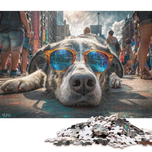 Hund mit Sonnenbrille Holzpuzzles Erwachsene 300 Teile Lernspiel Geschicklichkeitsspiel Für Die Ganze Familie Geburtstagsgeschenk Home Decor Stress Relief 300pcs (40x28cm) von SHUNXIFQ