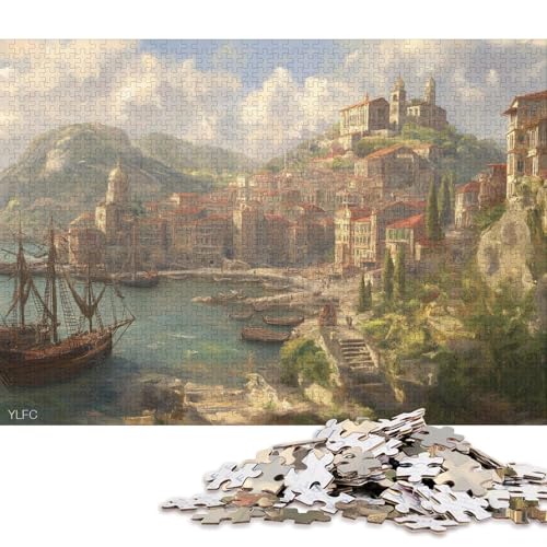 Italienische Städte Holzpuzzless 300 Teile Für Erwachsene Wohnkultur Geburtstagsgeschenk EduKatzeional Game Family Challenging Games Stress Relief Toy 300pcs (40x28cm) von SHUNXIFQ
