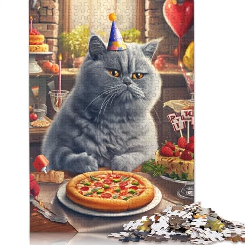Katze Pizza Holzpuzzles 300 Teile Erwachsene Wohnkultur Geburtstagsgeschenk Geschicklichkeitsspiel Für Die Ganze Familie Lernspiel Stress Relief 300pcs (40x28cm) von SHUNXIFQ