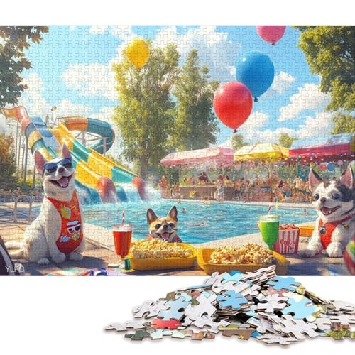 Katzen- und Hunde-Poolparty Holzpuzzless 500 Teile Erwachsene Family Challenging Games Moderne Wohnkultur Geburtstagsgeschenk Educational Game Stress Relief Toy 500pcs (52x38cm) von SHUNXIFQ