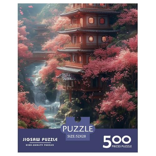 Kirschblüte Erwachsene Holzpuzzless 500 Teile Home Decor Lernspiel Geburtstagsgeschenk Family Challenging Games Stress Relief Toy 500pcs (52x38cm) von SHUNXIFQ