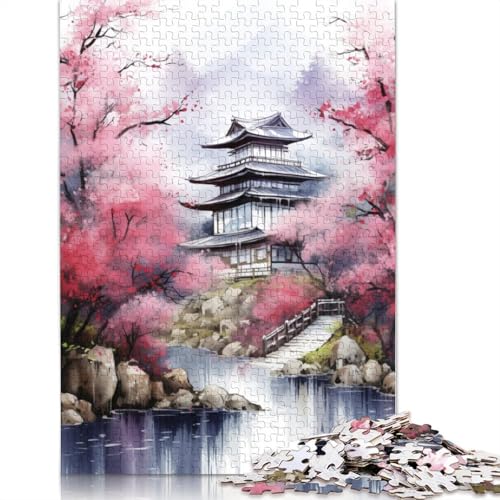 Kirschblüten Holzpuzzles Für Erwachsene 500 Teile Geburtstagsgeschenk Family Challenging Games Lernspiel Wohnkultur Stress Relief 500pcs (52x38cm) von SHUNXIFQ