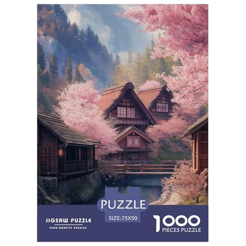 Kirschblütenhaus Erwachsene Holzpuzzless 1000 Teile Home Decor Lernspiel Geburtstagsgeschenk Family Challenging Games Stress Relief Toy 1000pcs (75x50cm) von SHUNXIFQ