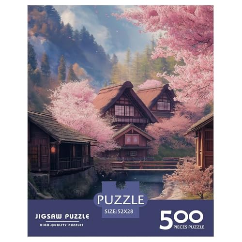 Kirschblütenhaus Holzpuzzles Für Erwachsene 500 Teile Lernspiel Family Challenging Games Geburtstagsgeschenk Wohnkultur Stress Relief Toy 500pcs (52x38cm) von SHUNXIFQ
