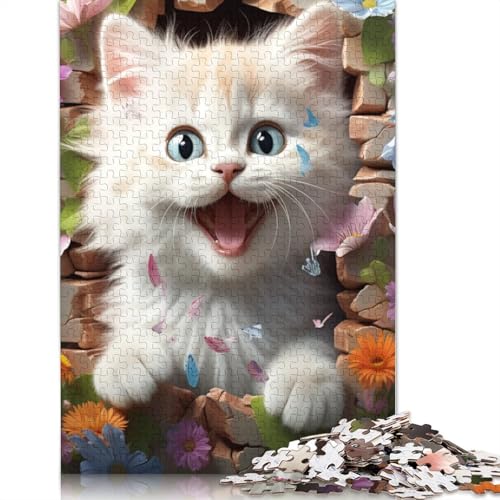 Kitten and Flowers Holzpuzzles 500 Teile Erwachsene Geburtstagsgeschenk Wohnkultur Educational Game Family Challenging Games Stress Relief Toy 500pcs (52x38cm) von SHUNXIFQ