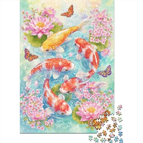 Koi-Fisch Erwachsene Holzpuzzless 1000 Teile Home Decor Lernspiel Geburtstagsgeschenk Family Challenging Games Stress Relief Toy 1000pcs (75x50cm) von SHUNXIFQ
