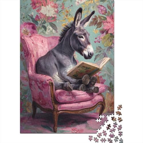 Lesender Esel Holzpuzzles Erwachsene 1000 Teile Lernspiel Geschicklichkeitsspiel Für Die Ganze Familie Geburtstagsgeschenk Home Decor Stress Relief 1000pcs (75x50cm) von SHUNXIFQ