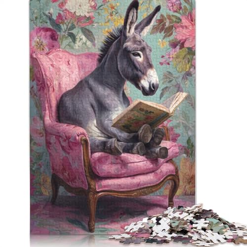 Lesender Esel Holzpuzzles Für Erwachsene 500 Teile Geburtstagsgeschenk Family Challenging Games Lernspiel Wohnkultur Stress Relief 500pcs (52x38cm) von SHUNXIFQ
