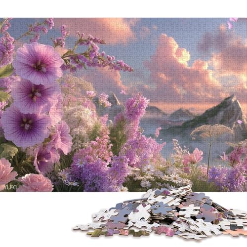 Lila Wildblumen Holzpuzzles Erwachsene 500 Teile Home Decor Family Challenging Games Educational Game Geburtstagsgeschenk Stress Relief Toy 500pcs (52x38cm) von SHUNXIFQ