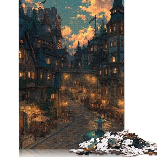 Mittelalterliche europäische Stadt Holzpuzzles Erwachsene 300 Teile Lernspiel Geschicklichkeitsspiel Für Die Ganze Familie Geburtstagsgeschenk Home Decor Stress Relief 300pcs (40x28cm) von SHUNXIFQ