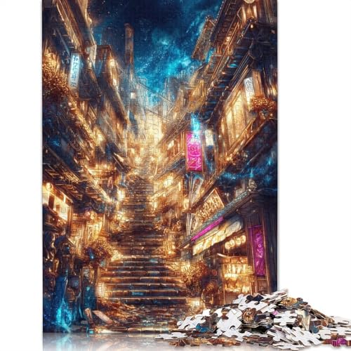 Mondscheinmarkt Holzpuzzless Erwachsene 500 Teile Educational Game Family Challenging Games Home Decor Geburtstagsgeschenk Stress Relief 500pcs (52x38cm) von SHUNXIFQ
