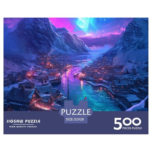 Nordische Fjorde Holzpuzzles Für Erwachsene 500 Teile Wohnkultur Geburtstagsgeschenk Educational Game Family Challenging Games Stress Relief Toy 500pcs (52x38cm) von SHUNXIFQ