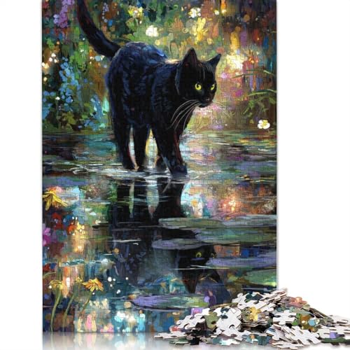 Ölgemälde Schwarze Katze Erwachsene Holzpuzzless 500 Teile Home Decor Lernspiel Geburtstagsgeschenk Family Challenging Games Stress Relief Toy 500pcs (52x38cm) von SHUNXIFQ