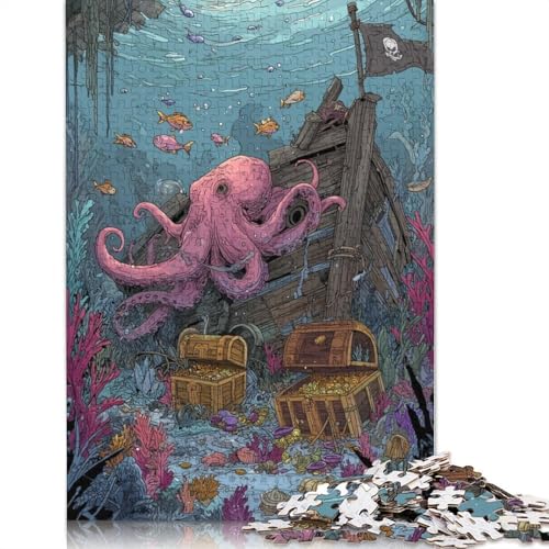 Oktopus Holzpuzzles Für Erwachsene 500 Teile Geburtstagsgeschenk Family Challenging Games Home Decor Educational Game Stress Relief 500pcs (52x38cm) von SHUNXIFQ