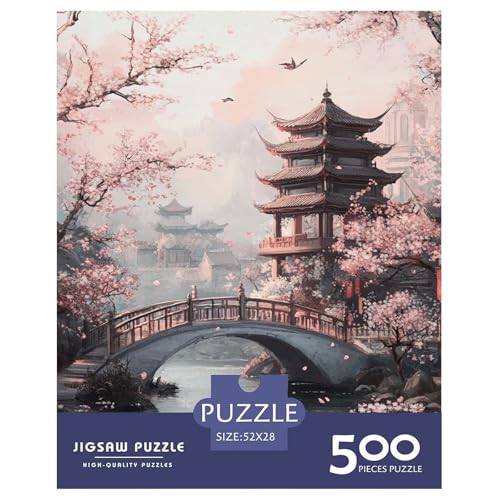 Osaka-Kirschblüte Holzpuzzles 500 Teile Erwachsene Geschicklichkeitsspiel Für Die Ganze Familie Home Decor Geburtstagsgeschenk Lernspiel Stress Relief 500pcs (52x38cm) von SHUNXIFQ