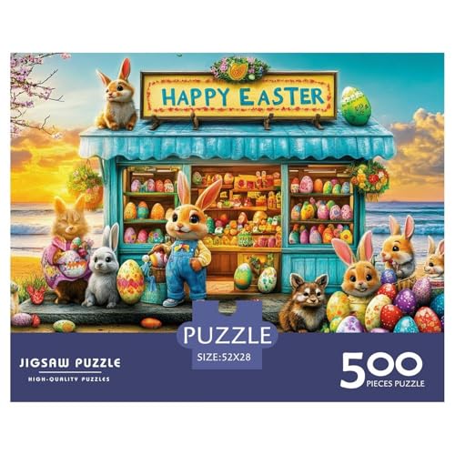 Ostereier und Hasen Erwachsene Holzpuzzless 500 Teile Home Decor Lernspiel Geburtstagsgeschenk Family Challenging Games Stress Relief Toy 500pcs (52x38cm) von SHUNXIFQ