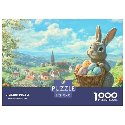 Ostereier und Hasen Holzpuzzles 1000 Teile Erwachsene Lernspiel Family Challenging Games Geburtstagsgeschenk Home Decor Stress Relief Toy 1000pcs (75x50cm) von SHUNXIFQ