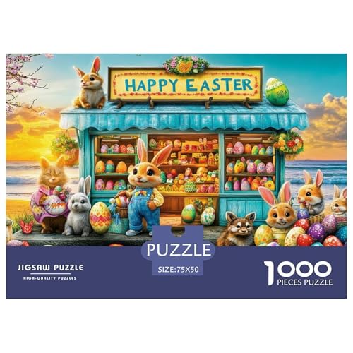 Ostereier und Hasen Holzpuzzles 1000 Teile Für Erwachsene Moderne Wohnkultur Family Challenging Games Geburtstagsgeschenk Educational Game Stress Relief Toy 1000pcs (75x50cm) von SHUNXIFQ