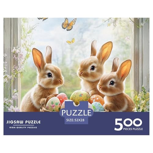 Ostereier und Hasen Holzpuzzles 500 Teile Für Erwachsene Geburtstagsgeschenk Educational Game Moderne Wohnkultur Family Challenging Games Stress Relief Toy 500pcs (52x38cm) von SHUNXIFQ