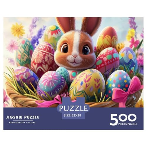 Ostereier und Hasen Holzpuzzles Erwachsene 500 Teile Geburtstagsgeschenk Educational Game Wohnkultur Family Challenging Games Stress Relief 500pcs (52x38cm) von SHUNXIFQ
