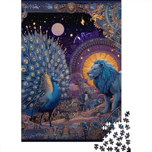 Pfau und Löwe Holzpuzzles 1000 Teile Für Erwachsene Family Challenging Games Geburtstagsgeschenk Lernspiel Moderne Wohnkultur Stress Relief 1000pcs (75x50cm) von SHUNXIFQ