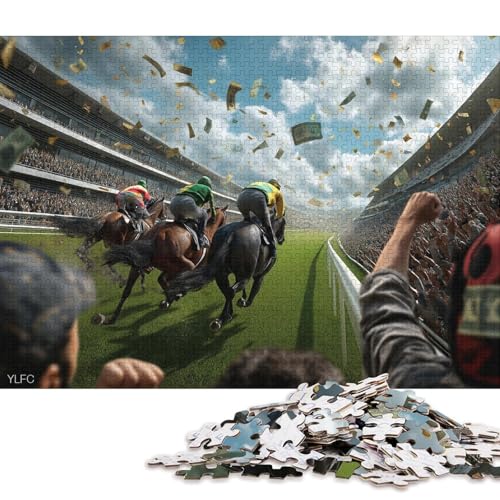 Pferderennen Holzpuzzless Erwachsene 1000 Teile Family Challenging Games Wohnkultur Lernspiel GeburtHirschsgeschenk Entspannung Und Intelligenz 1000pcs (75x50cm) von SHUNXIFQ