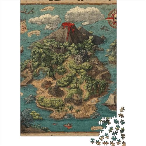 Piratenkarte Holzpuzzless Für Erwachsene 1000 Teile Family Challenging Games Wohnkultur Geburtstagsgeschenk Lernspiel Stress Relief Toy 1000pcs (75x50cm) von SHUNXIFQ