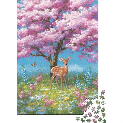 Rehkitz-Kirschblüte Holzpuzzles 1000 Teile Erwachsene Family Challenging Games Moderne Wohnkultur Educational Game Geburtstagsgeschenk Stress Relief 1000pcs (75x50cm) von SHUNXIFQ