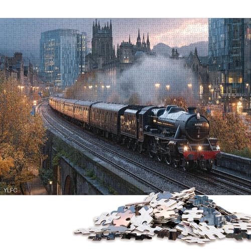 Retro Black Dampfzug Holzpuzzles Erwachsene 1000 Teile Family Challenging Games Educational Game Wohnkultur Geburtstagsgeschenk Stress Relief 1000pcs (75x50cm) von SHUNXIFQ