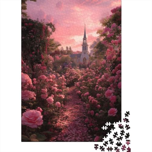 Rosa Rosenkirche Holzpuzzles Für Erwachsene 1000 Teile Family Challenging Games Geburtstagsgeschenk Lernspiel Wohnkultur Stress Relief 1000pcs (75x50cm) von SHUNXIFQ